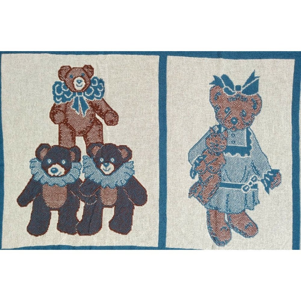 Tapestry Throw Blanket Vintage Teddy Bears Hearts MWW 1992 48" x 71" Fringe Blue - Picture 4 of 11